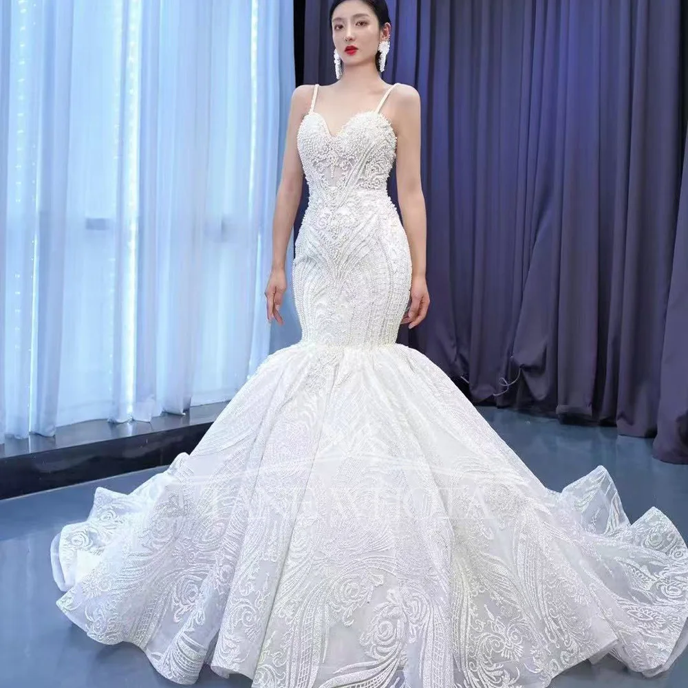 

Princess Style Lace Up Back Bridal Dress Spaghetti Straps Beaded Wedding Gown Sexy Customized Classic Luxury For Women