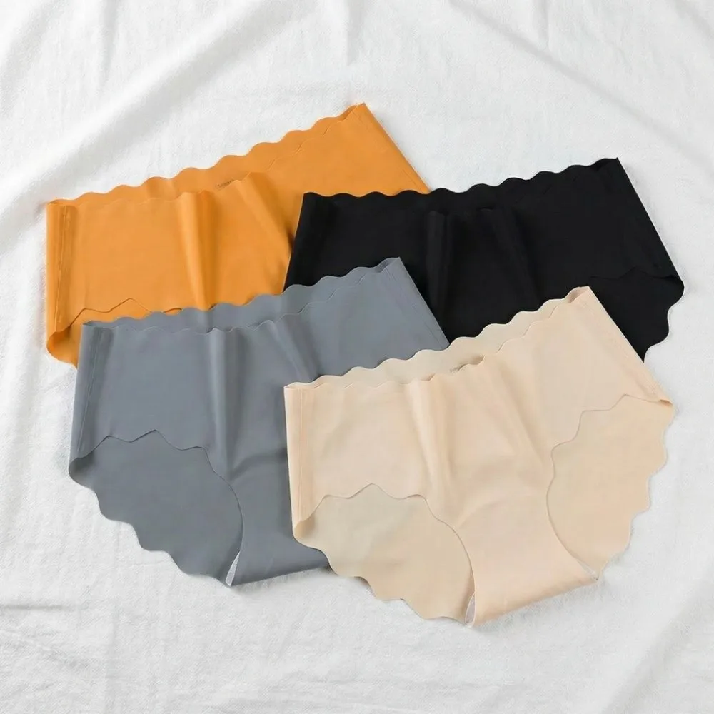 Lingerie Ice Silk Anti-embarrassment Briefs Mid Waist Underwear Women Ice Silk Panties Ultra Thin Seamless Briefs Yoga