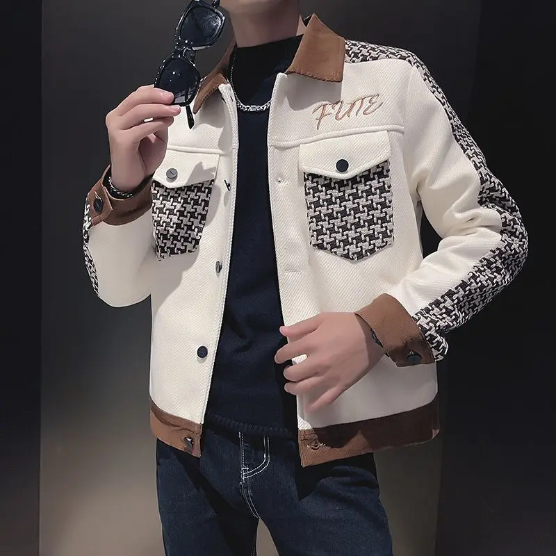 GELITAYIN Man Coat Splicing Thicken Houndstooth Winter Sales Of Cargo Jacket For Men Cheap Clothes Offer Deals Y2k Cold Original