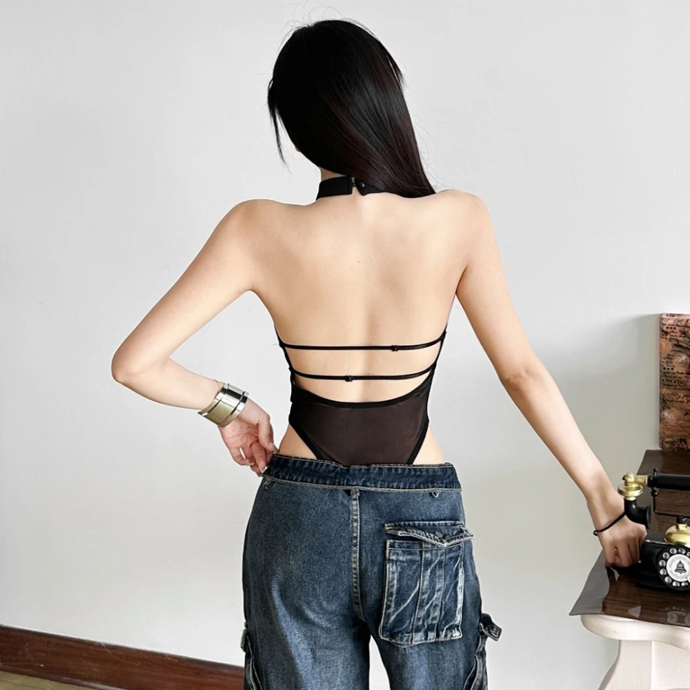 SylCue شبكة المرقعة نحيل داخلية النساء الرسن منخفضة الرقبة مثير الانقسام عارية الذراعين الشارع البرية نمط محب Coquette كلوبوير #4