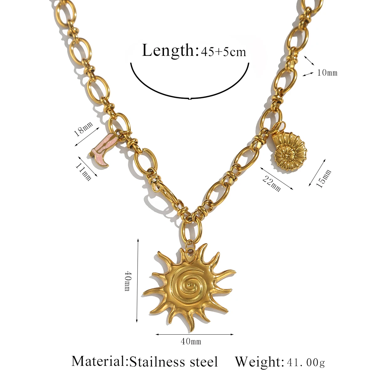 SOVOB Fashion 18K Gold-Plated Sun Pendant Necklace For Women's & Girl's Daily Trendy Stainless Steel Neck Jewelry Jewelry Gifts