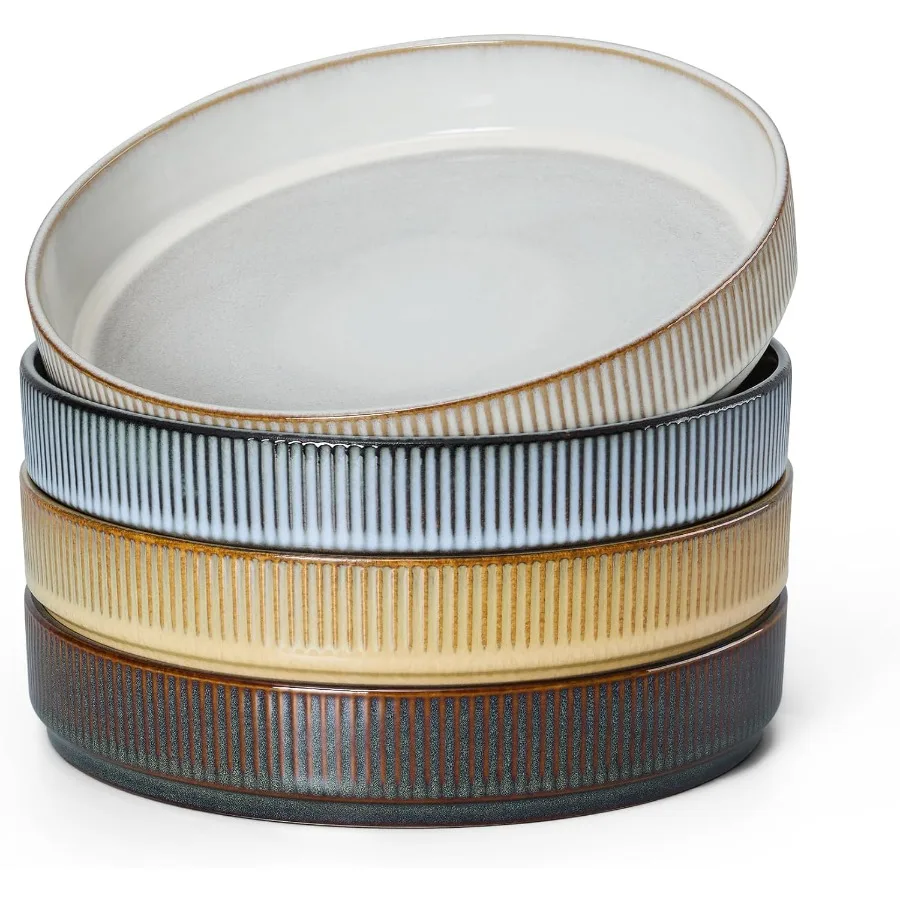 

Set of 4 Large 35oz Pasta Bowls for Dinner Serving Wide Shallow Ceramic Stoneware Salad Bowls Ideal for Soup and Pasta Microwav