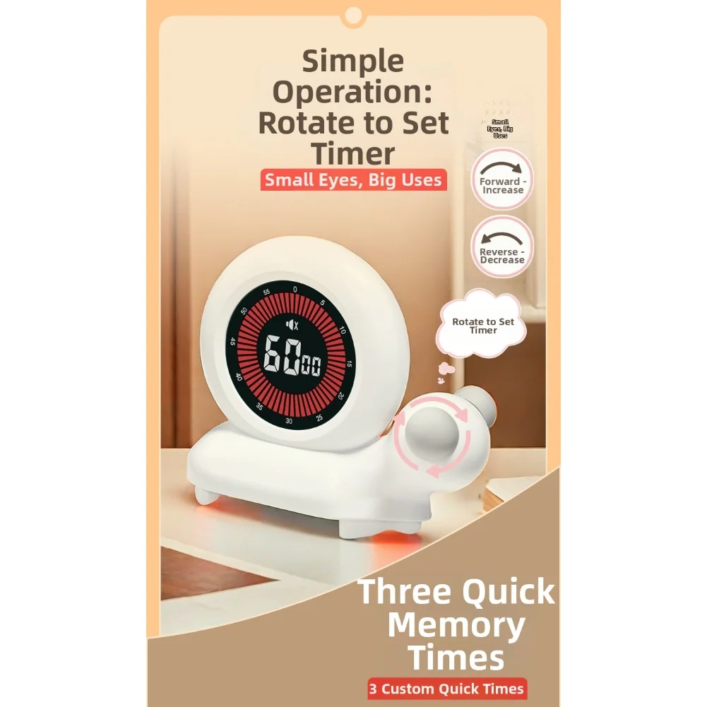 Visual LED Digital Timer Cartoon Design with Countdown Reminder Three Memory Settings and Silent Mode for Study Cooking