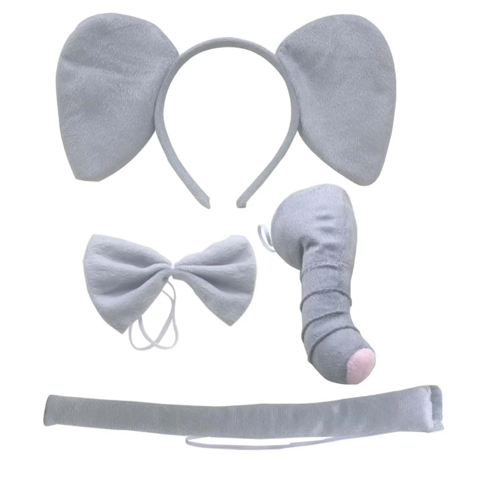 Elephant Ears Headband Nose Bow Tie Tail Adorable Elephant Costume Accessories for Birthday Festivals Roles Play Holidays Party