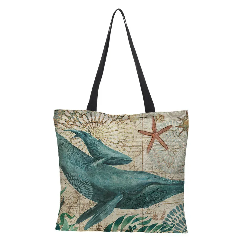 

Women's Large Capacity Tote Large Capacity Shopping Bag Seahorse Whale Octopus Animal Shoulder Bag