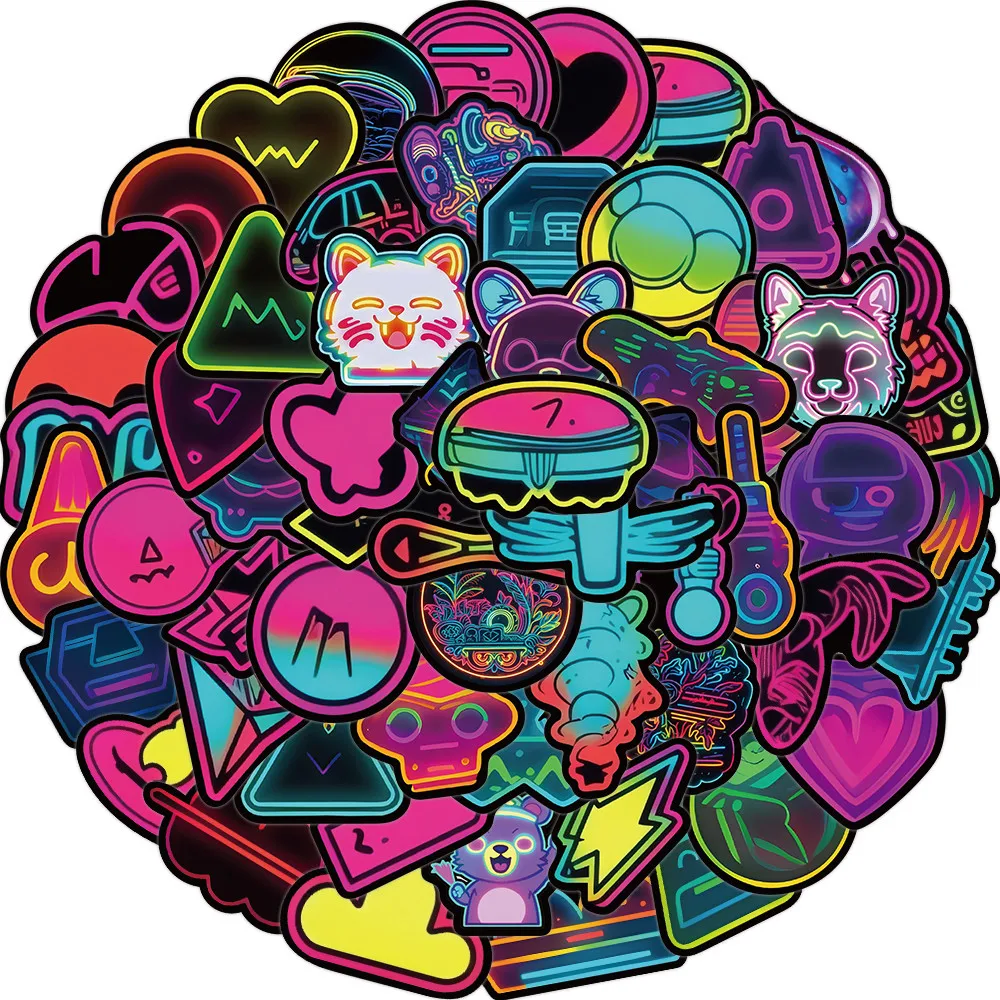 ملصقات على شكل نيون مكونة من 60 قطعة - ديكور نابض بالحياة للعناصر اليومية والأدوات الإلكترونية (متجر Anime Worlds)