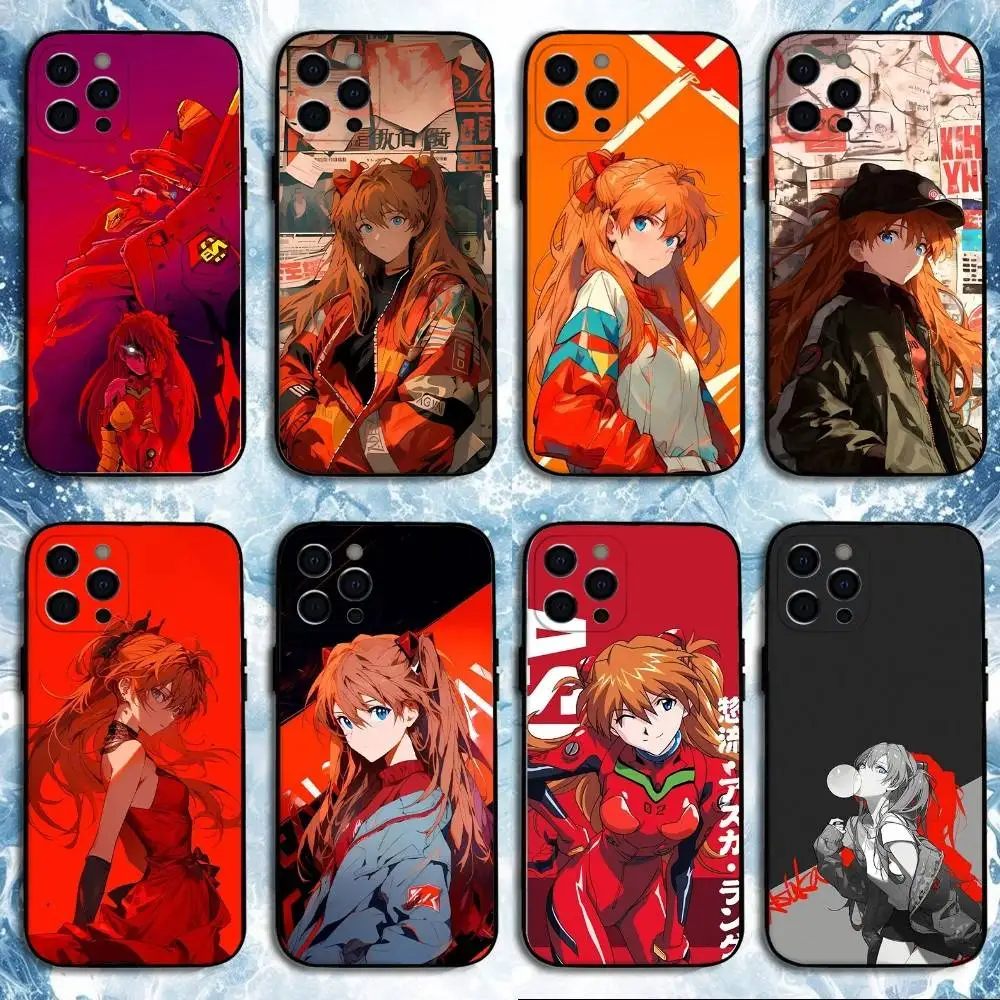 

Soryu Asuka Langley Phone Case For iPhone 16,15,14,13,12,11 Plus,Pro Max, Soft Silicone Black Cover