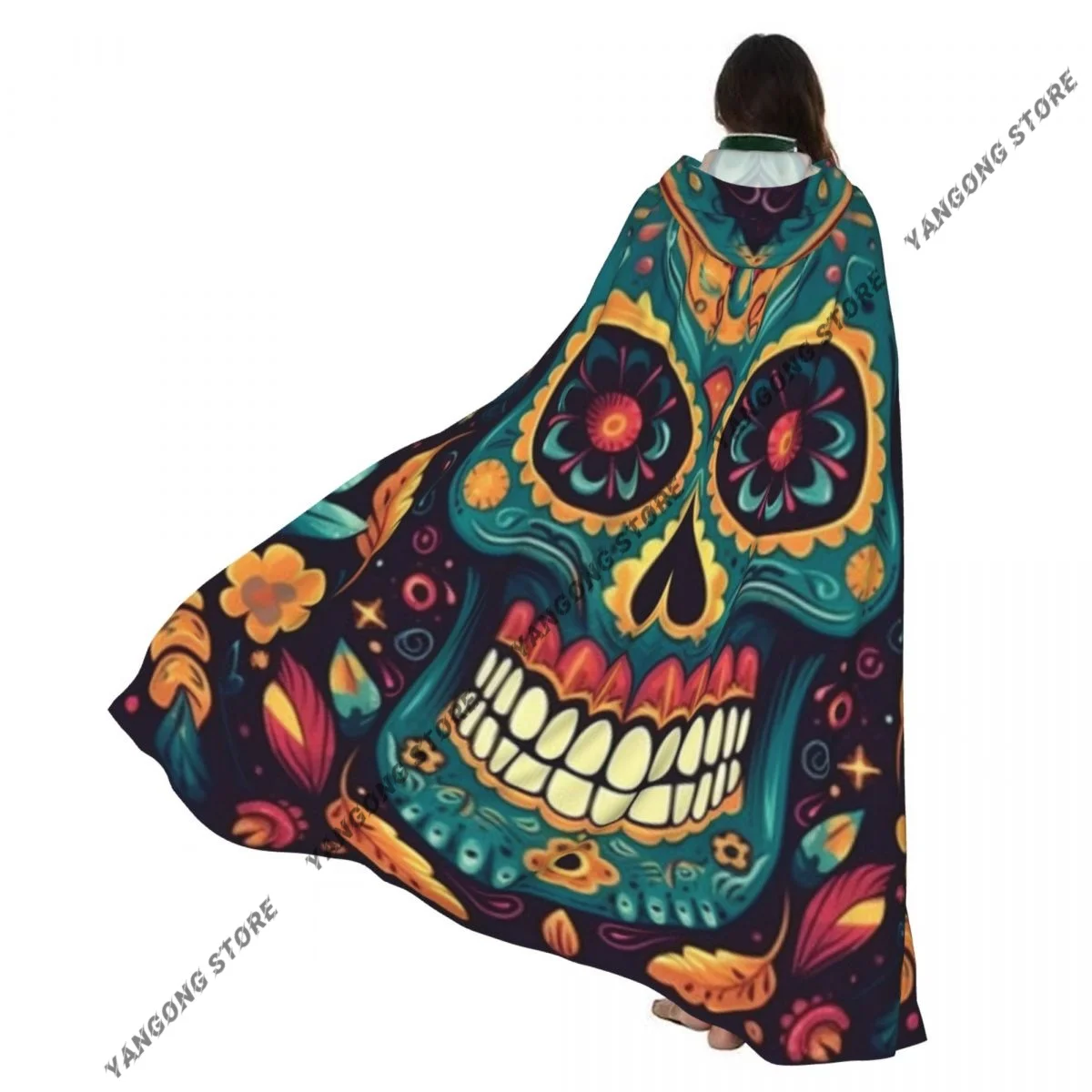 

Cosplay Medieval Costumes Mexican Sugar Skull Hooded Cloak Capes Long Robes Jackets Coat Carnival
