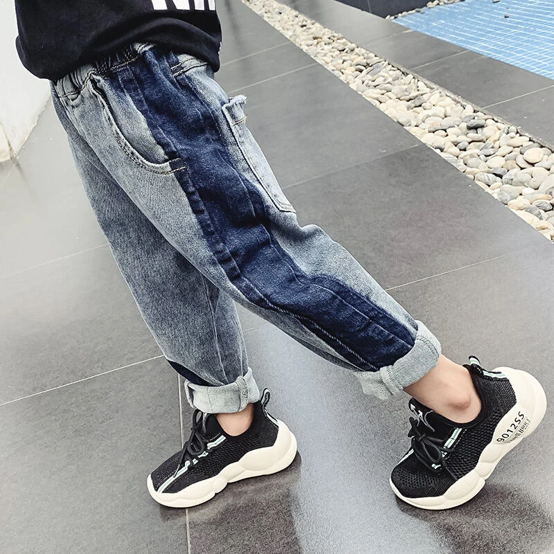 DIIMUU Teenage Child Boys Jeans Casual Elastic Waist Light Washed Straight Denim Clothing Pants Kids Clothes Bottoms Trousers