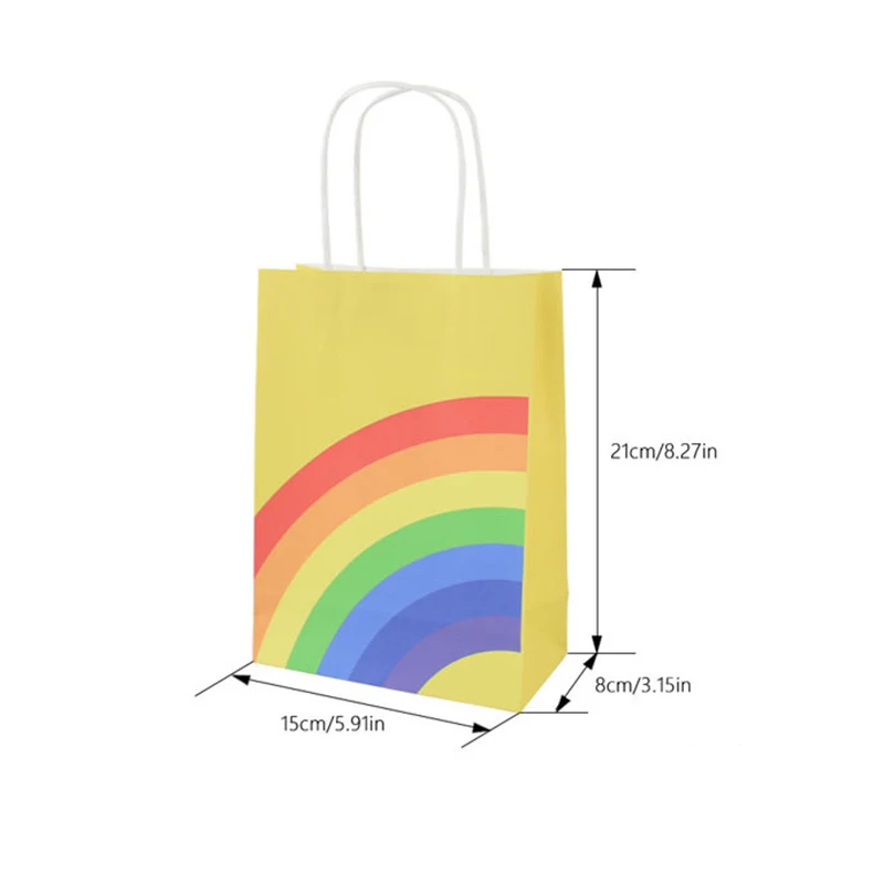 8/16pcs Kraft Paper Gift Bags Rainbow Wedding Favor Candy Box Cookie Packaging Handbag Christmas Birthday Wedding Party Supplies