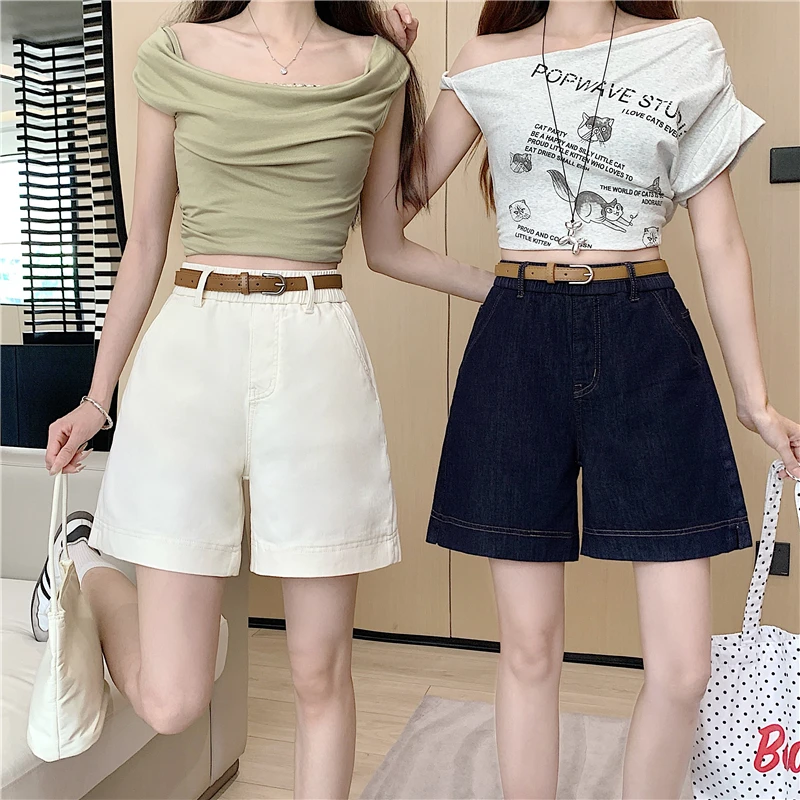 

Новые летние джинсы 2026 года с высокой талией, прямые, утягивающие, женские, модные, свободные, повседневные, широкие джинсовые шорты