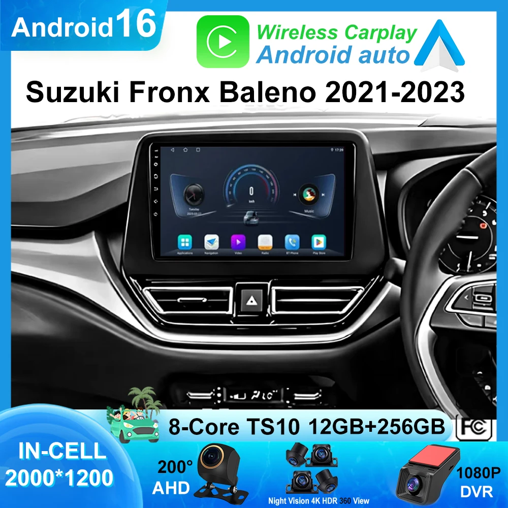 5G Wifi Car Radio Carplay Auto DVD Player For Suzuki Fronx Baleno 2021-2023 Android 16 GPS Multimedia Stereo 2DIN BT  2K Screen