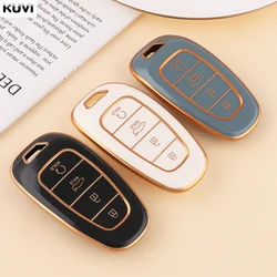 Plating TPU Luxury Car Remote Key Case Cover Shell Fob For Hyundai Santa Fe Tucson 2022 NEXO NX4 Atos Solaris Prime2021 4 Button