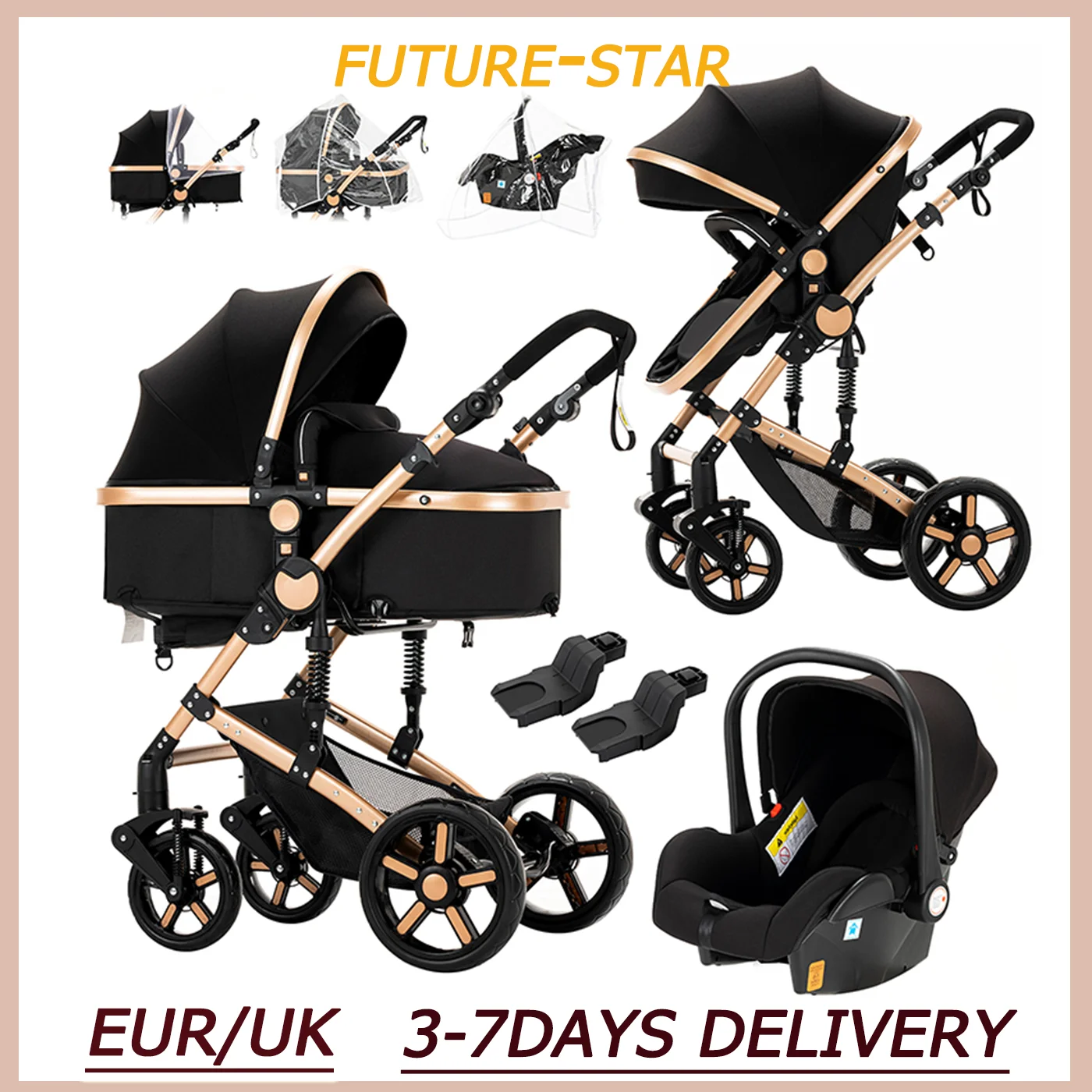 Carrinho de bebê leve, carrinho de bebê, carrinho de viagem, paisagem alta, 3 em 1, itens para viagem