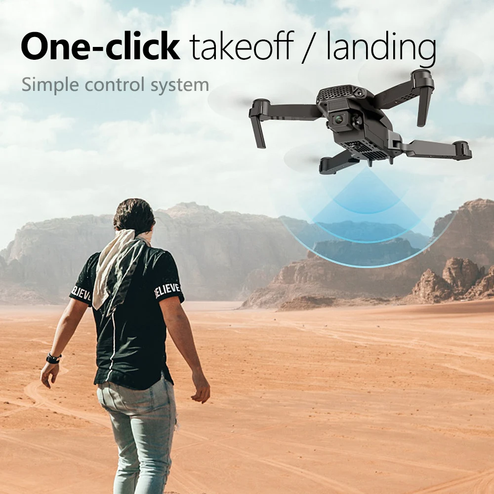 Drone E88 UAV MINI lipat satu klik, helikopter mainan Quadcopter fotografi udara WIFI Remote Control lipat berputar 360 derajat