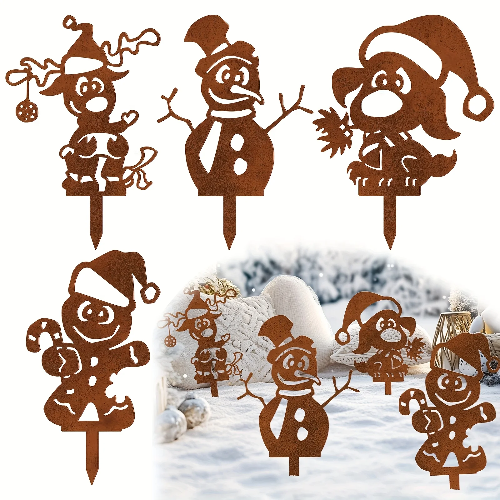 

Рождественский садовый набор из четырех предметов, металлические декоративные колья, милые украшения в стиле кантри, винтажные деревенские вставки на землю, Рождество