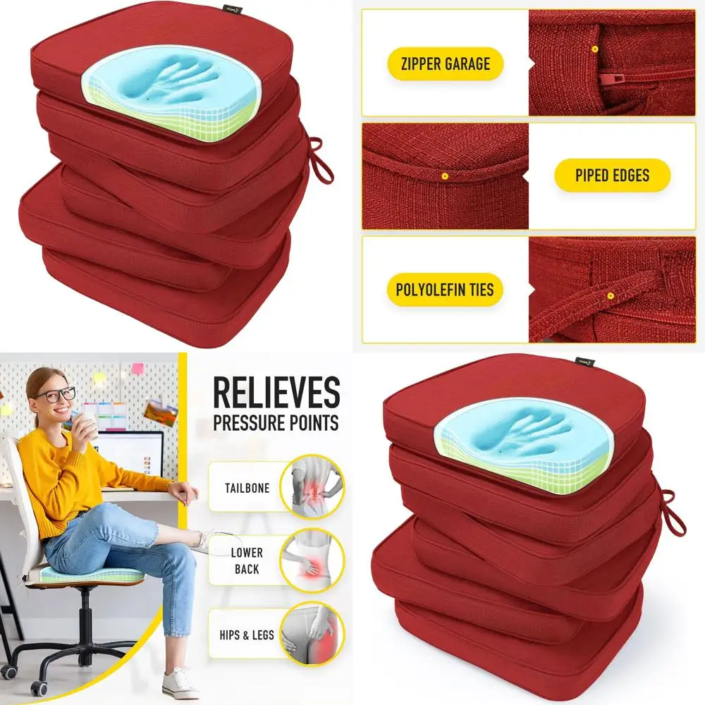 

Memory Foam Seat Cushions, Fade and Stain Resistant, Reversible with Ties, Suitable for Indoor/Outdoor Use, 17x16 inches, Set of