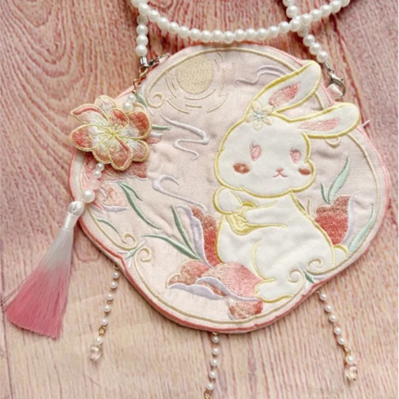 

Chinese Traditional Hanfu Bag Lovely Rabbit Bag Hanfu Accessories Oriental Tassels Embroidery Crossbody bag Gift Pink Hanfu Bag