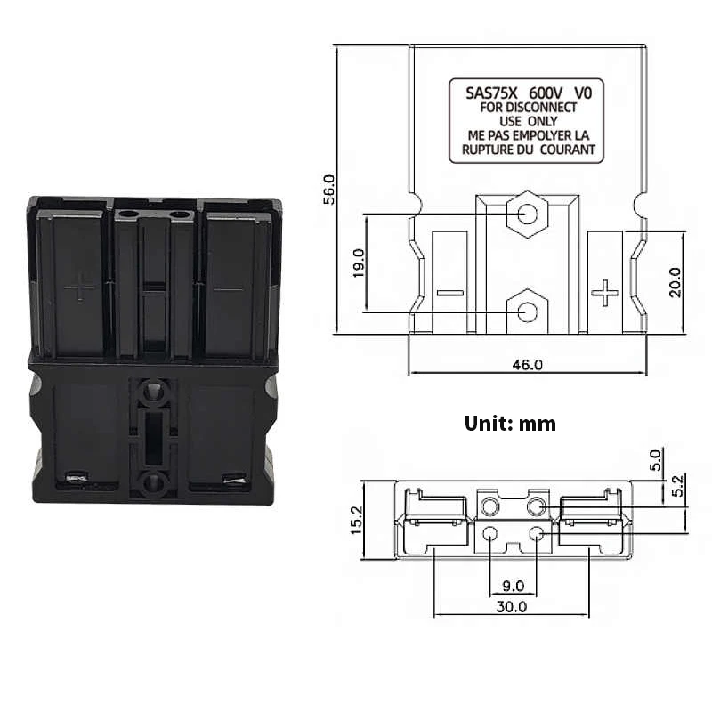 75A 600V Two Pole Connector SAS75X High-power Socket Plugs Lithium Battery Connection Heavy-duty Forklift Power Charging Plug