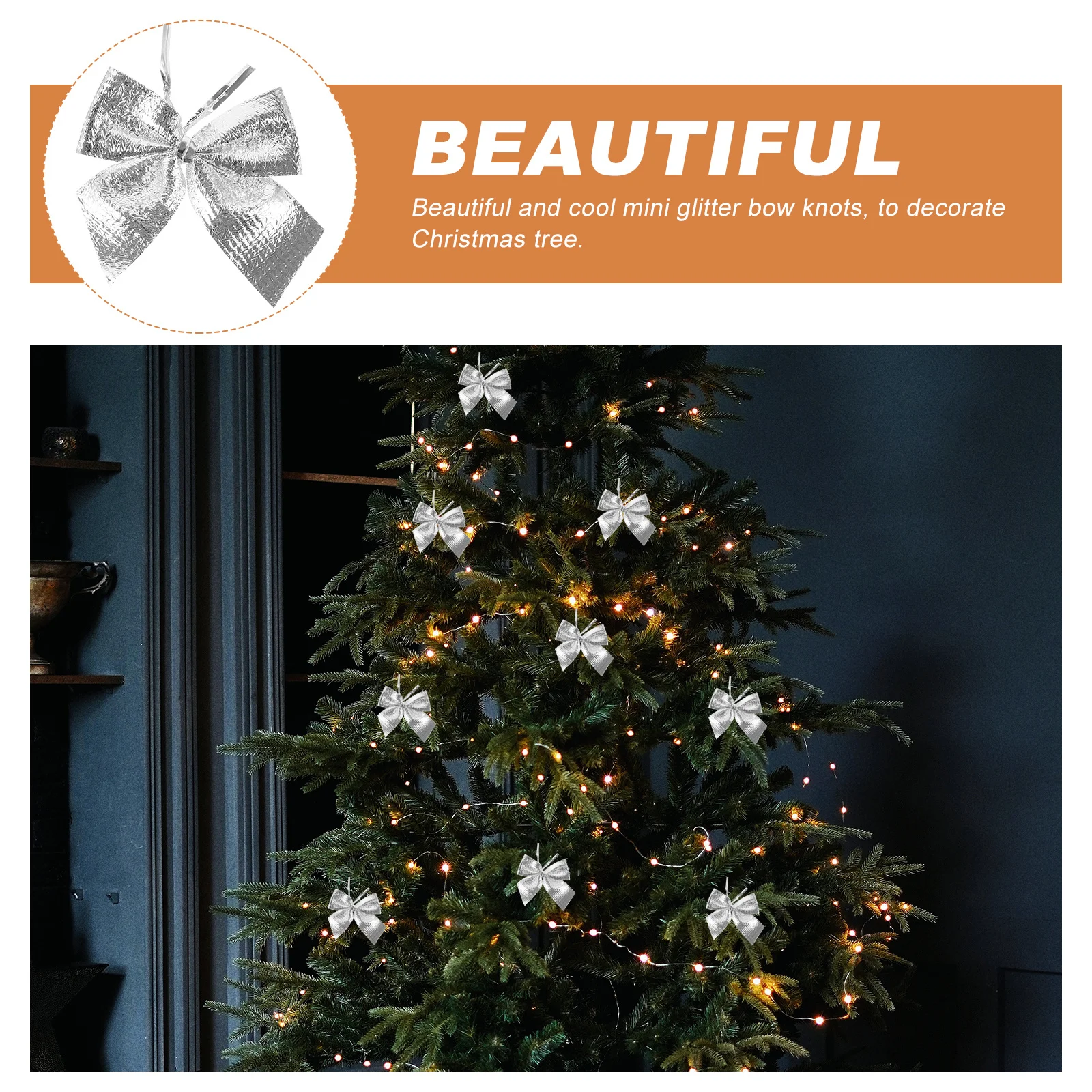 

24Pcs Festive Christmas Ornament Glitter Bow Knots Hanging Decor for Xmas Tree Party Wedding Celebration Setup