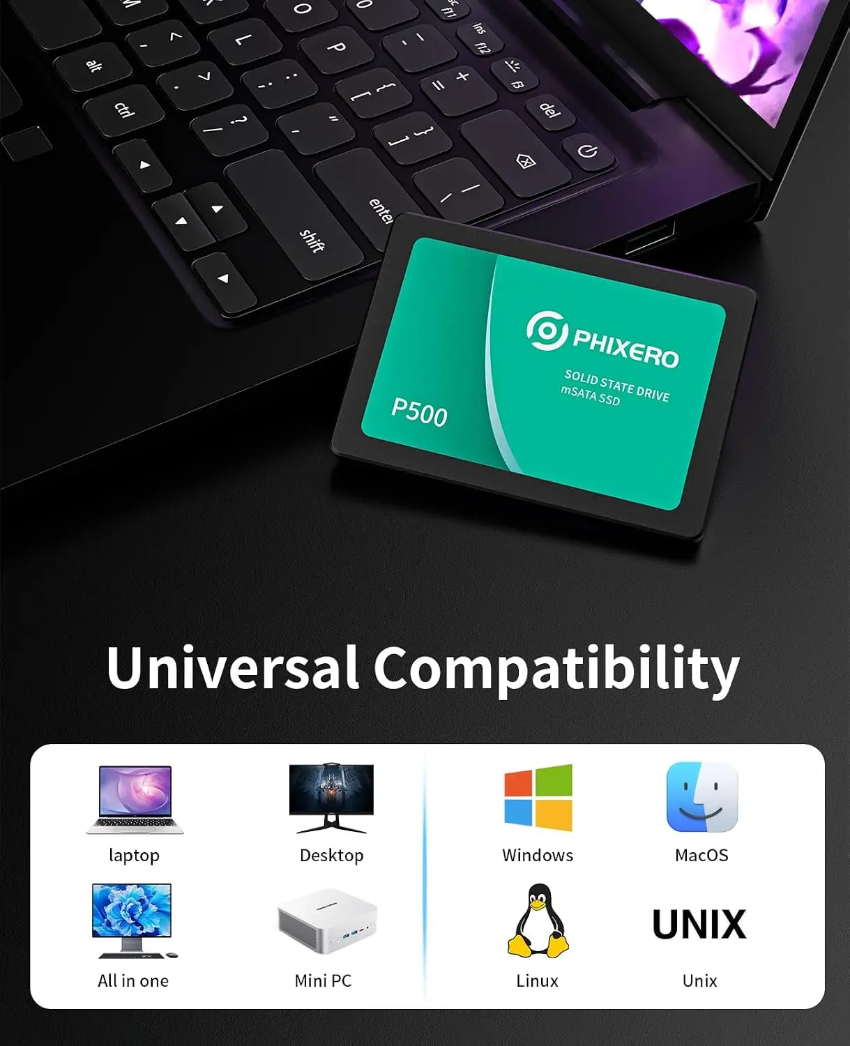 PHIXERO SSD SATAIII 128G/256G/512G/1TB/2TB/4TB AHCI with Fast Speed Inside Drive for Desktop SSD for Laptop