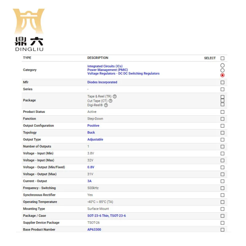 Régulateur de commutation IC, AP63300WU-7, DCDC CONV HV BUCK tso26 AP63300WU-7
