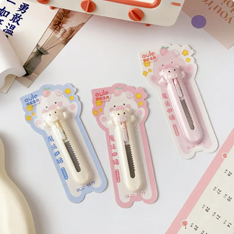 Mini Cute Utility Knife Kawaii Cartoon Piggy Rabbit Letter Opener Lovely Stationery Scrapbook Knife Cutter Box Student Supplies