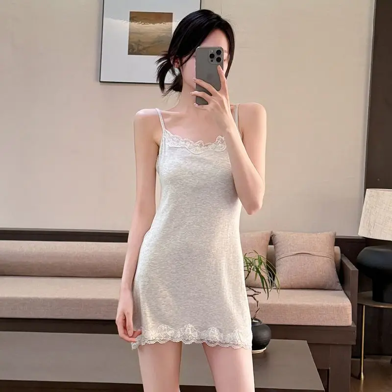 

2026 Hot Summer Sexy Lace Lingerie Spaghetti Strap Nightgowns for Women Korean Cute Sleepwear Night Dress Nightdress Home Nighty