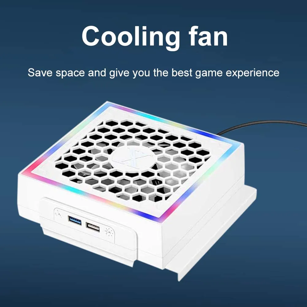 For Xbox Series S Game Console Cooling Fan Top Dust Proof Cover 3 Speed Adjustable Fan Cooling System RGB Breathing Light 2 USB