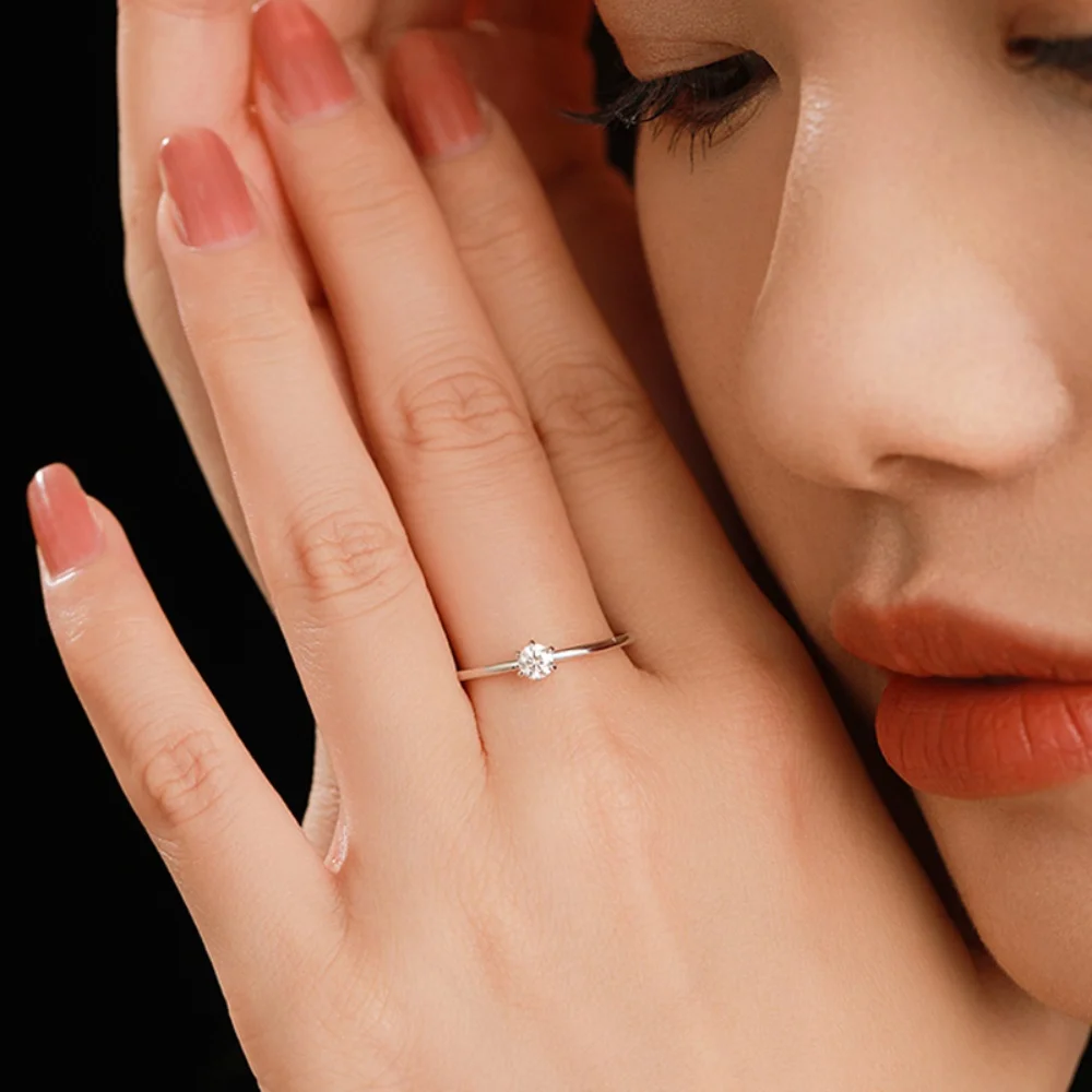 CHARMING Luxury Yellow Gold Plated Moissanite Rings Minimalist Style 925 Sterling Silver For Women Engagement Bride Fine Jewelry