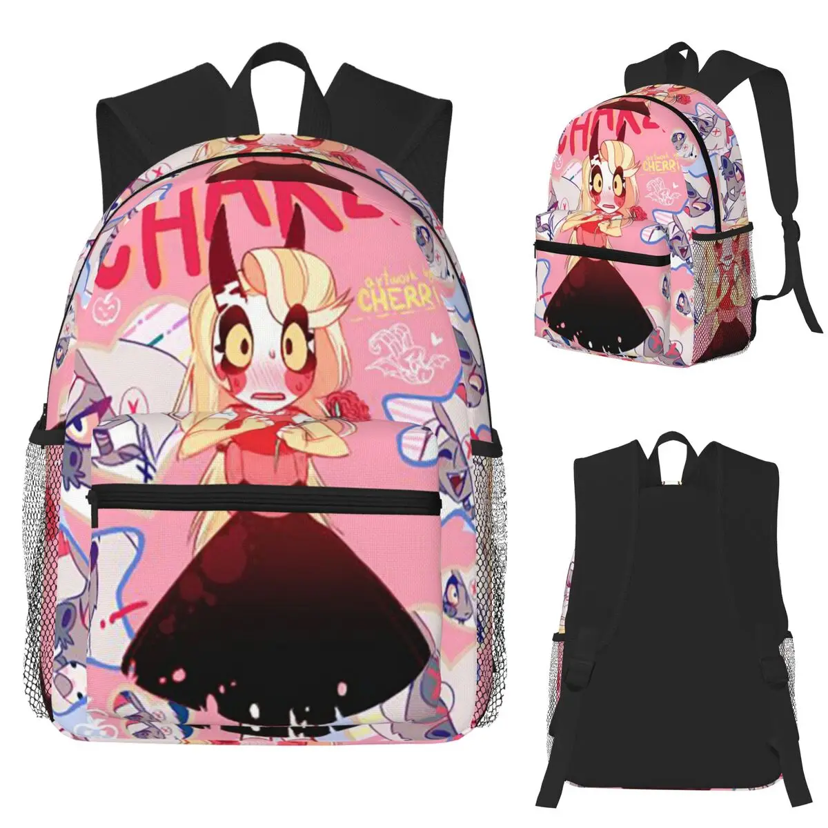 

Charlie And Vaggie Valentines Hazbin Student Backpack School Bag Hiking Daypack for Boys Girls Fashion Bookbag Shoulder Bags
