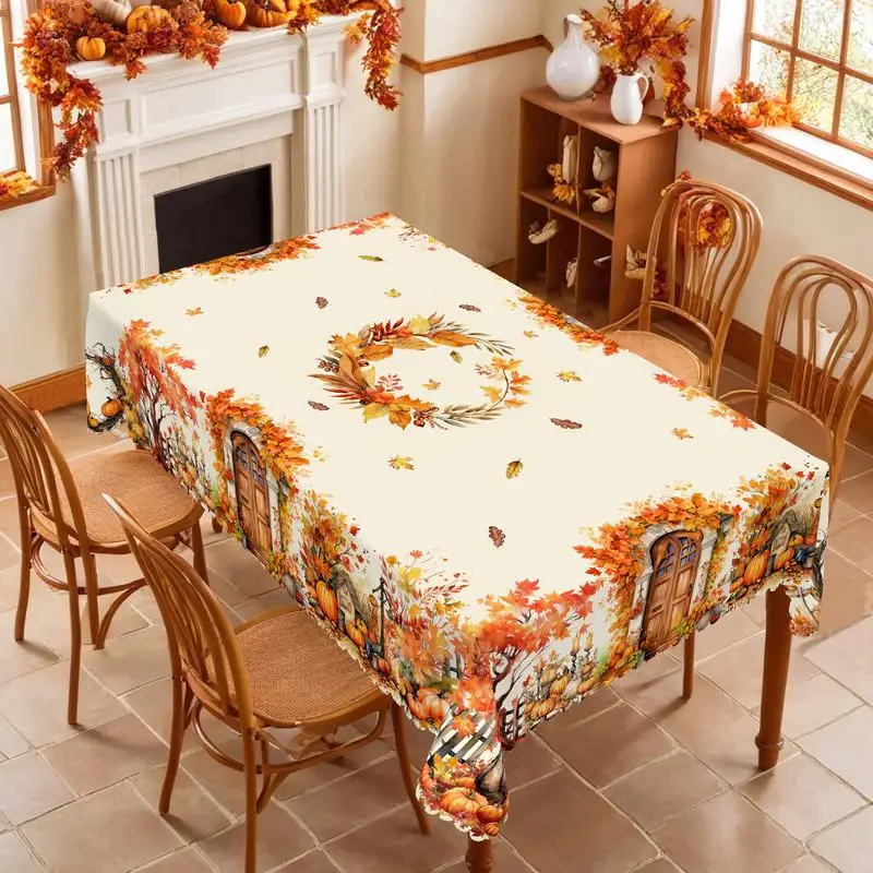 Gnizama حصاد الخريف عيد الشكر اليقطين مابل ليف عباد الشمس مفرش المائدة المستديرة/المستطيلة، ديكور المطاعم والنزهة،