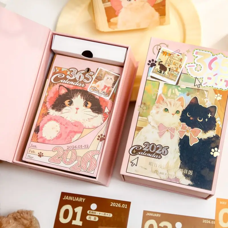 2026 Upgraded 365 Calendar Free Day Diary Popular Cute Pet Theme Gift Box Desktop Calendar
