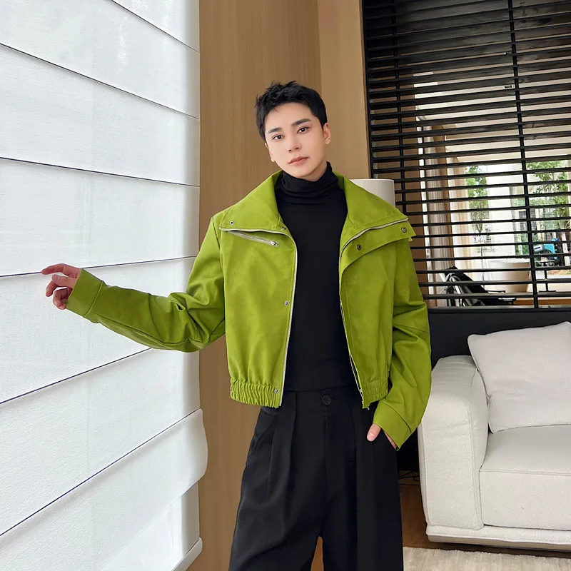 

Мужская кожаная куртка из ПУ на осень-зиму, в стиле байкерской, модная, повседневная, свободного кроя, с большим воротником, для молодежного образа