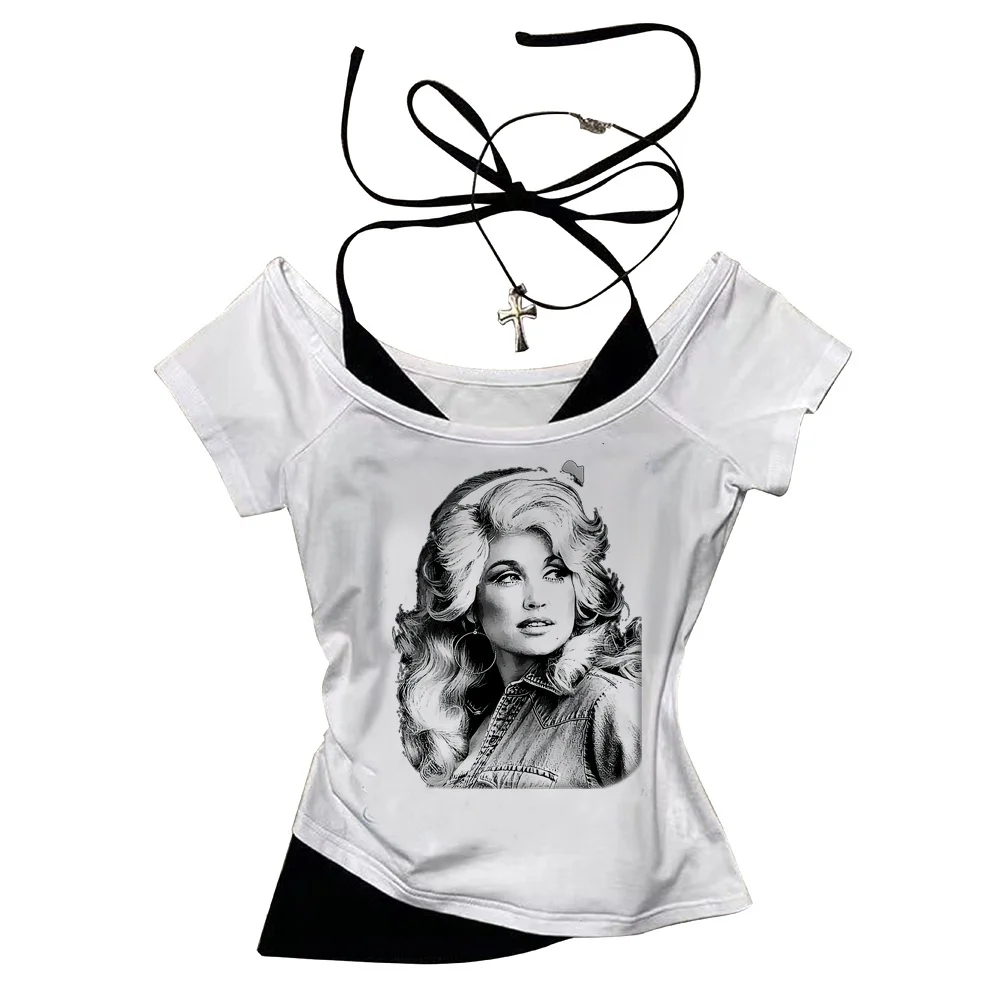 Dolly Parton cropped top teen goth gothic 2000s t-shirt anime japan cute