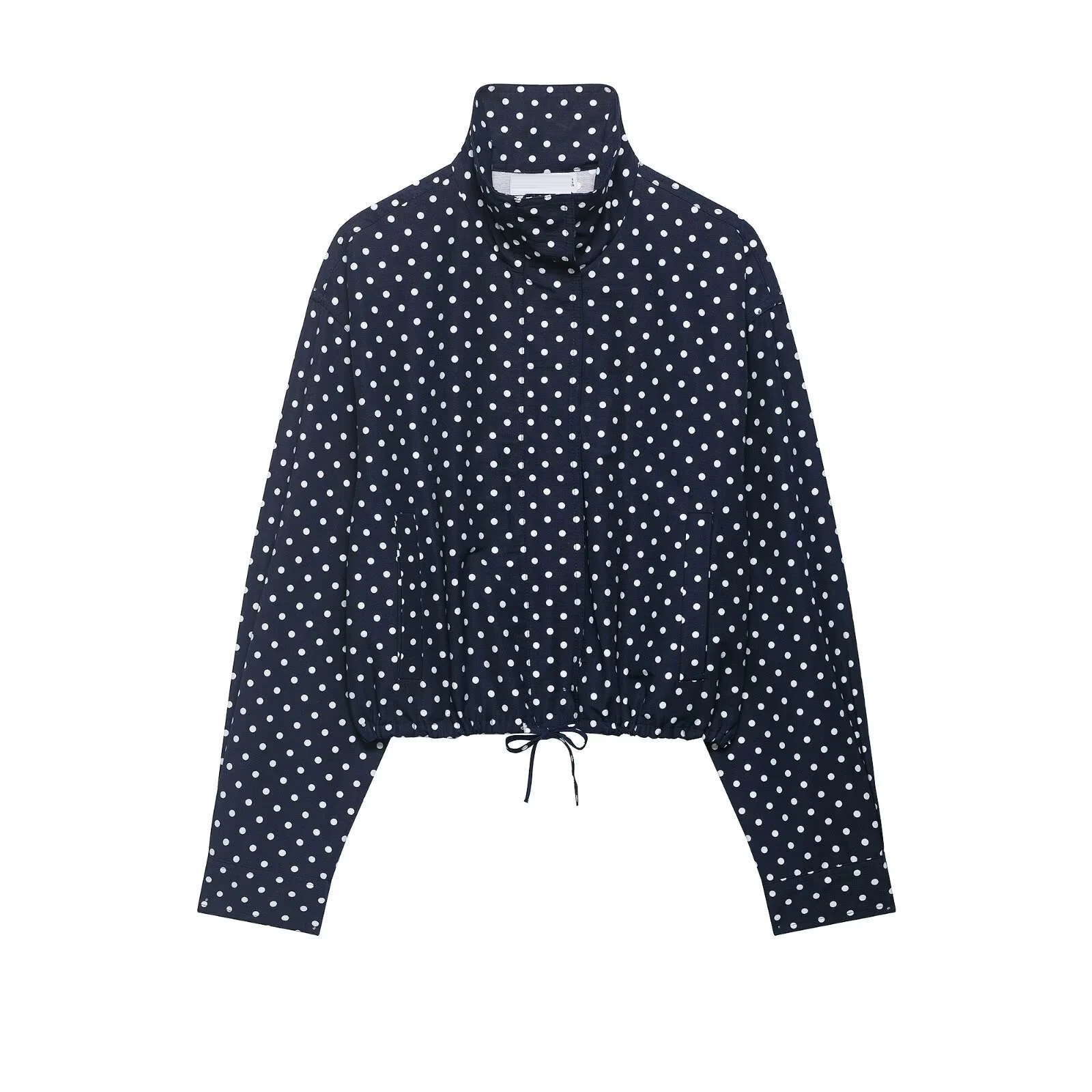HH Mode Dames Polka Dot Print Korte Jassen Herfst Lange Mouwen Coltrui Rits Met Zakken Trekkoord Casual Jas