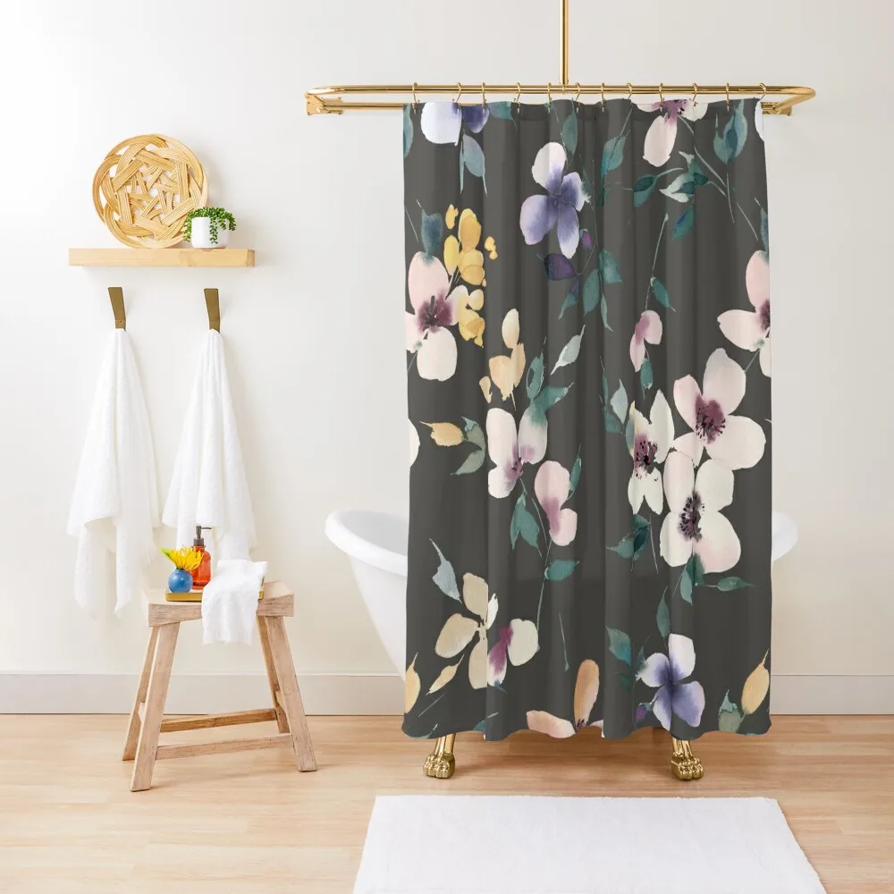 

Chic Romantic Florals On Grey Background Shower Curtain Shower For Bathroom Bathroom Box Waterproof Fabric Shower Curtain