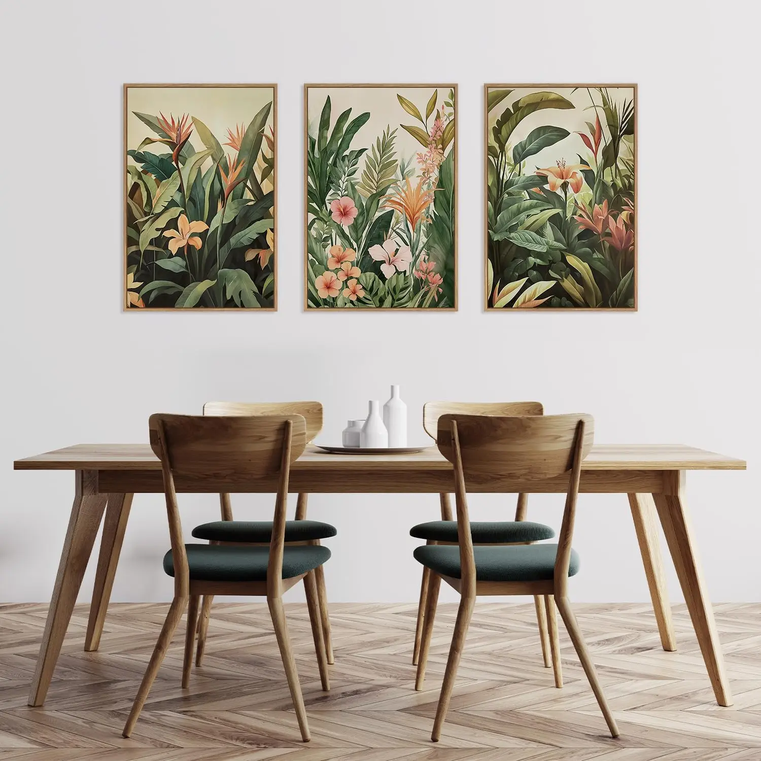

3pcs Minimalist Green Plant and Floral Canvas Poster Picture Wall Art, Nordic Living Room and Bedroom Home Decoration Prints
