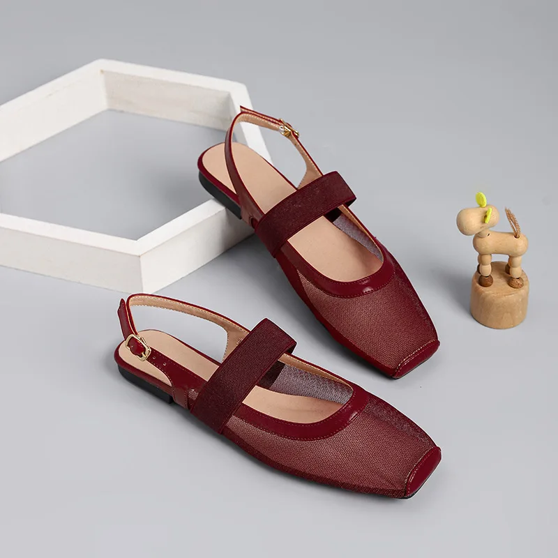 

New Women's Shoes Exquisite Air Mesh Flat Sandals for Woman Fashion Square Head Ballet Casual Shoes Designer Shoes Zapatos Mujer