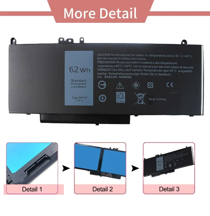 8000MAh/62Wh 6MT4T OEM for Dell Battery 62Wh Battery for Dell Latitude E5470 E5570 Precision 3510 0HK6DV 079VRK TXF9M 0TXF9M