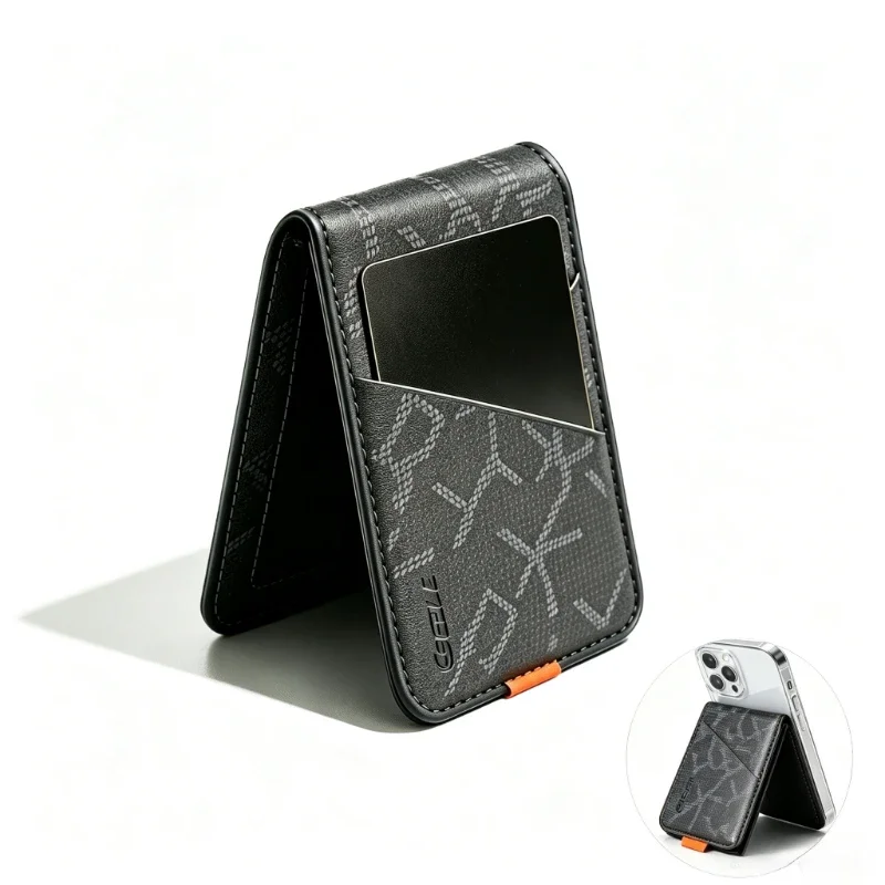 MagSafe Magnetic Credit Card Holder, PU Leather Pattern Phone Wallet with Foldable Kickstand Portable Card Holder for IPhone