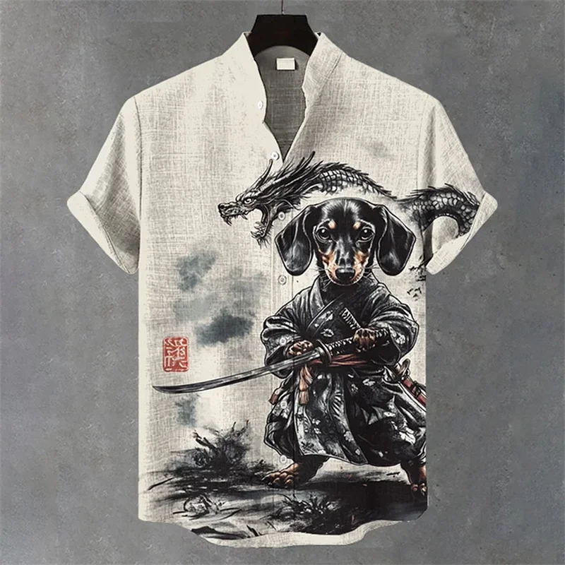 Summer Men's Short Sleeve Shirt Art Octopus Pattern 3D Printed Linen Short Sleeve Men's Shirt Casual Hawaiian Top