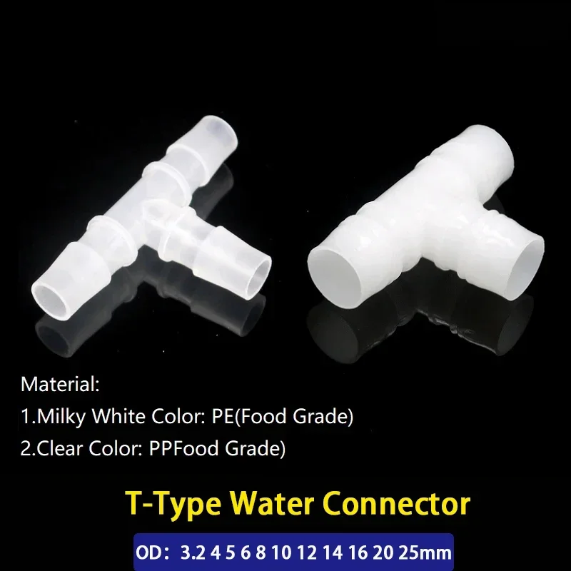 5/10pcs OD3.2mm~25mm Water Connector PP PE Food Grade T Type 3-way Splitter Pipe Tube Hose Irrigate Joint Adapter Tapered Head