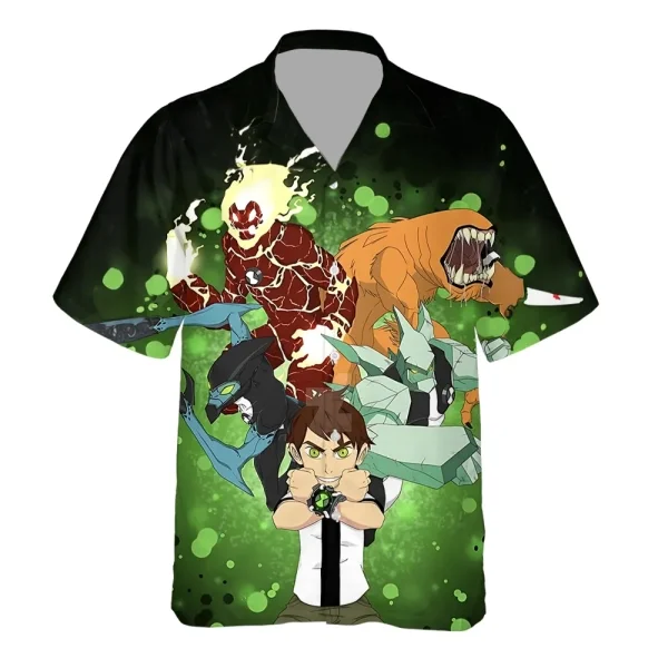 أنيمي Omnitrix Ben10 تأثيري ثلاثية الأبعاد طباعة قمصان نمط قمصان هاواي الصيف النساء قصيرة الأكمام بلوزة عادية الشاطئ