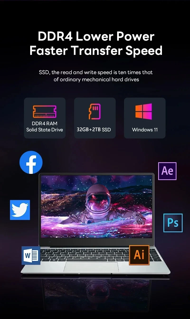 LENO 2025 NEW 14.1 inch Portable Laptop Intel N97 32GB 2TB Windows 11 Gaming Computer PC Gamer office Notebook 1920*1080 HD