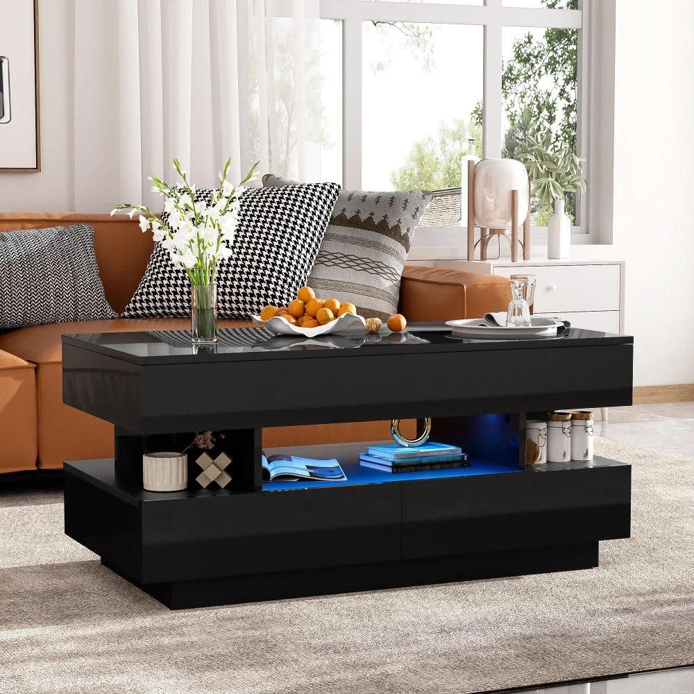 Lift-Top Coffee Table with 2Drawers,Adequate Hidden Compartment,Multi-Functional Lift-Top，HighGloss Finish for LivingRoom，coffee
