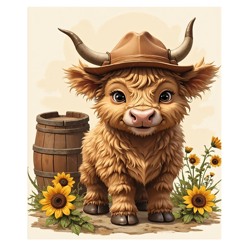 Couverture en flanelle, 1 pièce, jolie vache des Highlands, avec tournesols et couverture en baril, Style ferme rustique