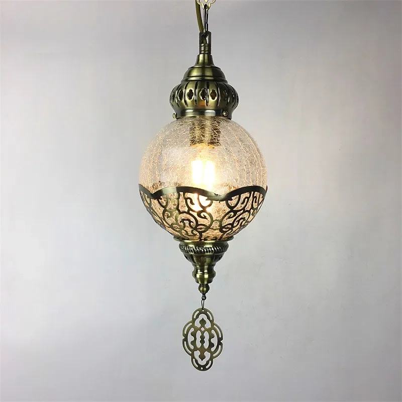 

Exotic Ethnic Style Middle East Retro Coffee Shop Xinjiang Specialty Restaurant Handmade Cracked Glass Hollow Carved Chandelier