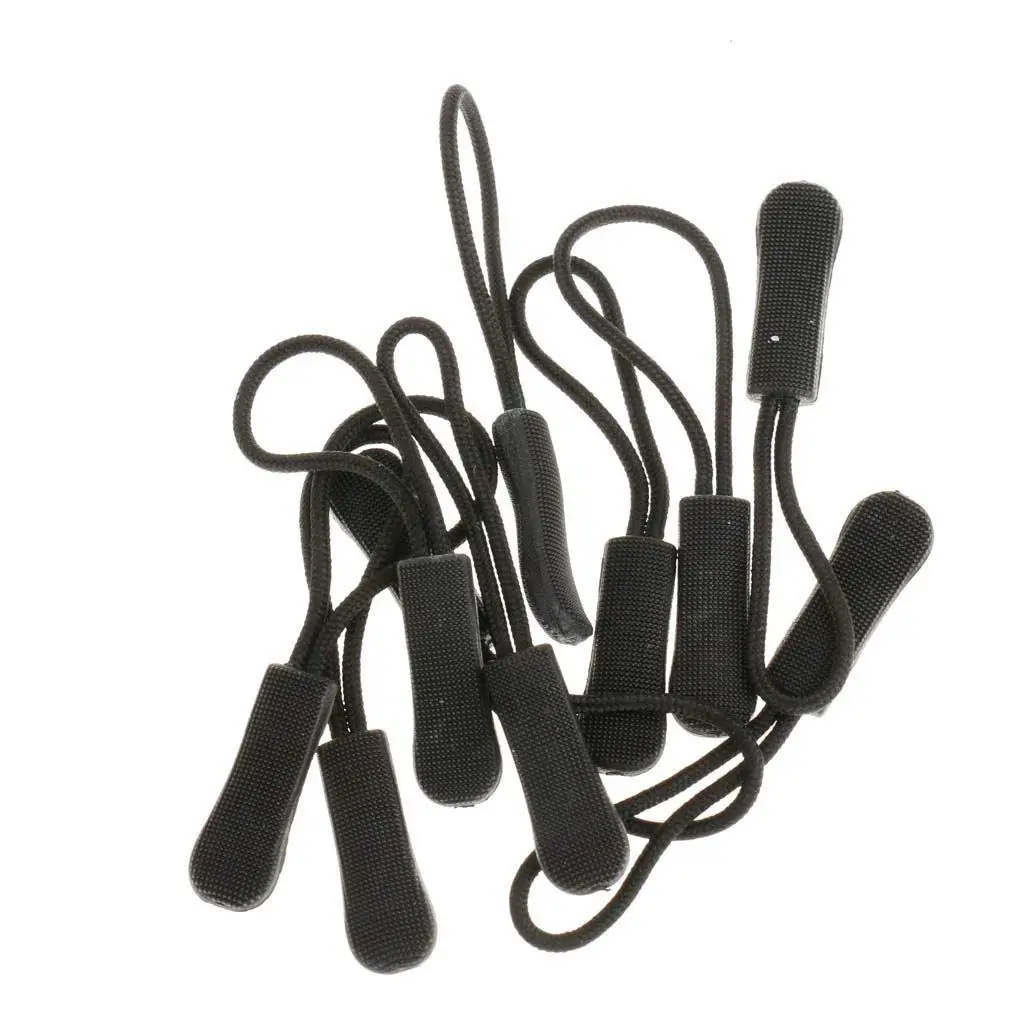 10 Anti- zipper puller, zipper, zipper extension trailer, practical and for back pack, jacket, etc.- Black