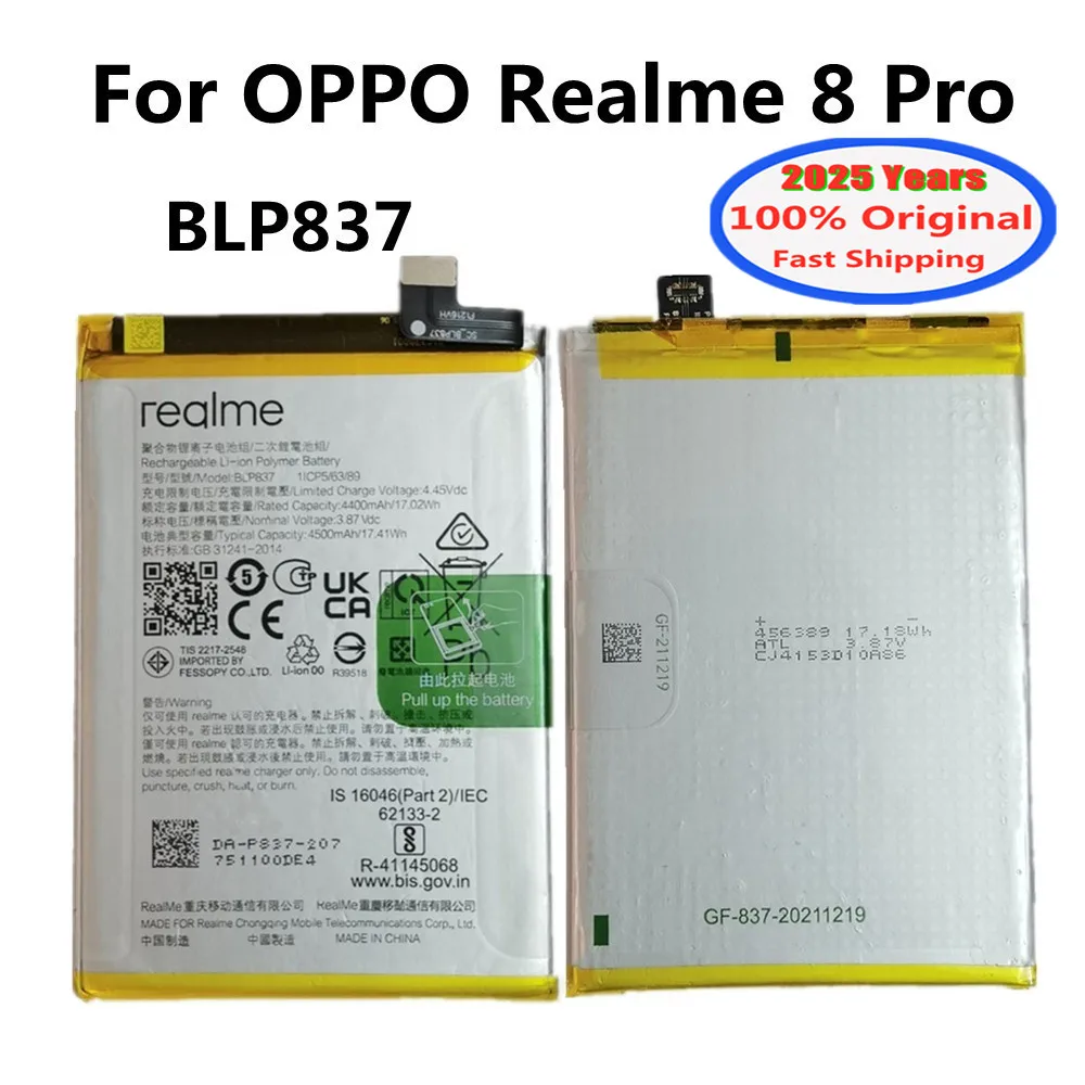 

100% Original BLP837 4500mAh New Battery For OPPO Realme 8 Pro 8Pro High Quality Rechargeable Phone Batteries